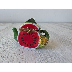 Limoges watermelon teapot trinket box flower